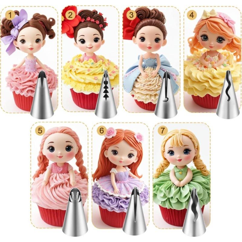 8PCS Pleated Skirt Piping Tips Set, Stainless Steel Cake Decorating Tips Nozzle Piping Set Frosting Icing Tips with Cleaning Brush for Pastry Fondant Cupcakes Cake Decorating