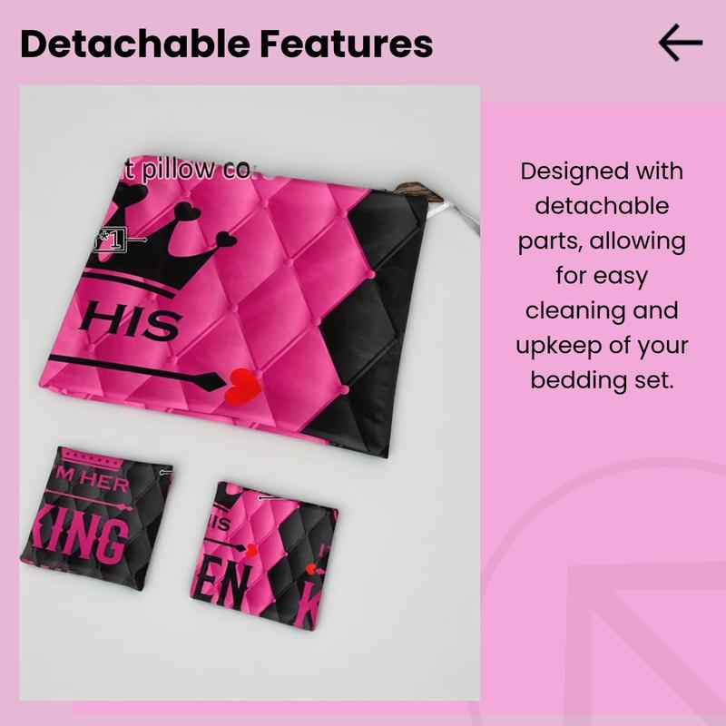 3-piece couple style king and queen printed duvet cover set, Bedroom Bedding Set, Valentine's Day elements, including 1 duvet cover and 2 pillowcases (excluding the core), suitable for all seasons, creating romantic bedroom couple bedding