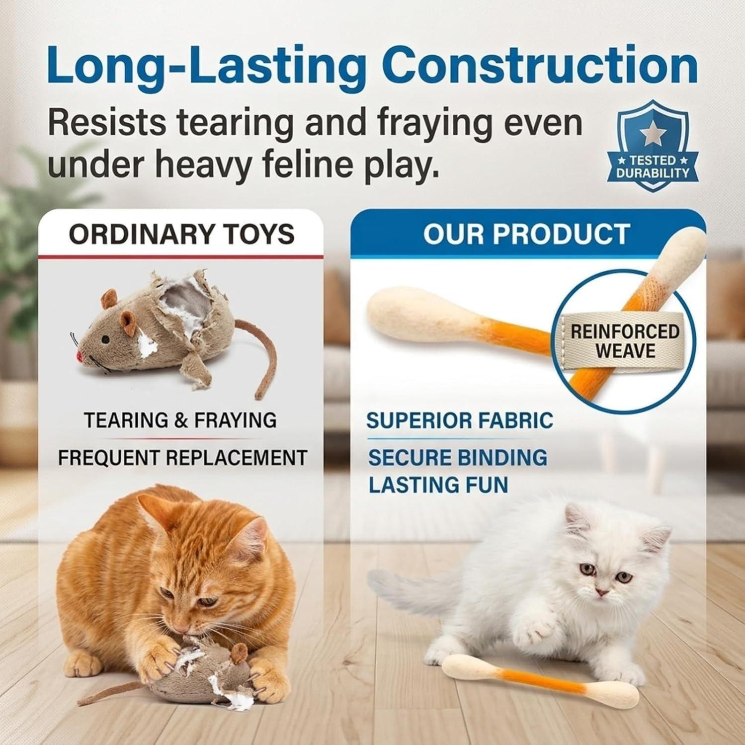 【Summervibes】6 Pack Giant Q-tip Shaped Cat Toys, Soft Felt Cotton Swab Teething Sticks, Durable Interactive Indoor Kitten Chew Toys, Anxiety Relief Boredom Relief Pet Accessories, Dental Cleaning Play Gifts for Daily Cat Entertainment
