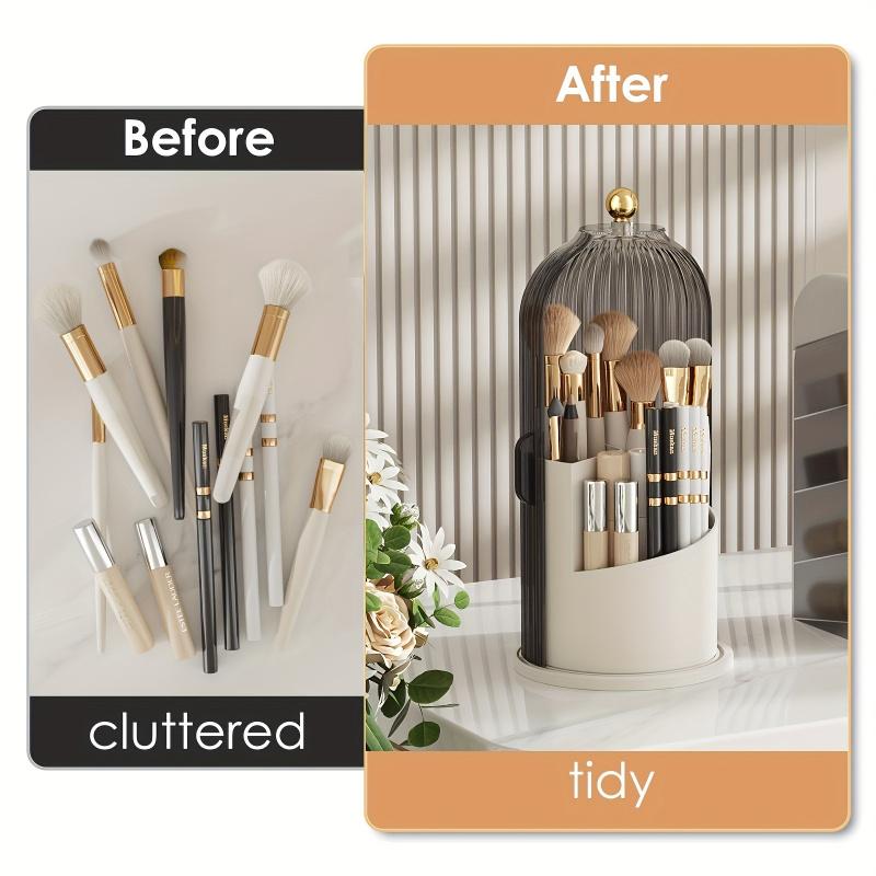 Luxury Birdcage Rotating Makeup Organizer | Clear Dustproof Cosmetic Storage Case | Aesthetic Vanity Decor for Brushes & Lipsticks
