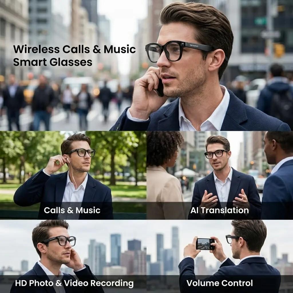 M89 Smart Bluetooth-compatible Glasses, HD Camera, Music Control, Wireless Calling, Object Recognition, Outdoor Sports, Multi-Functional Bluetooth-compatible