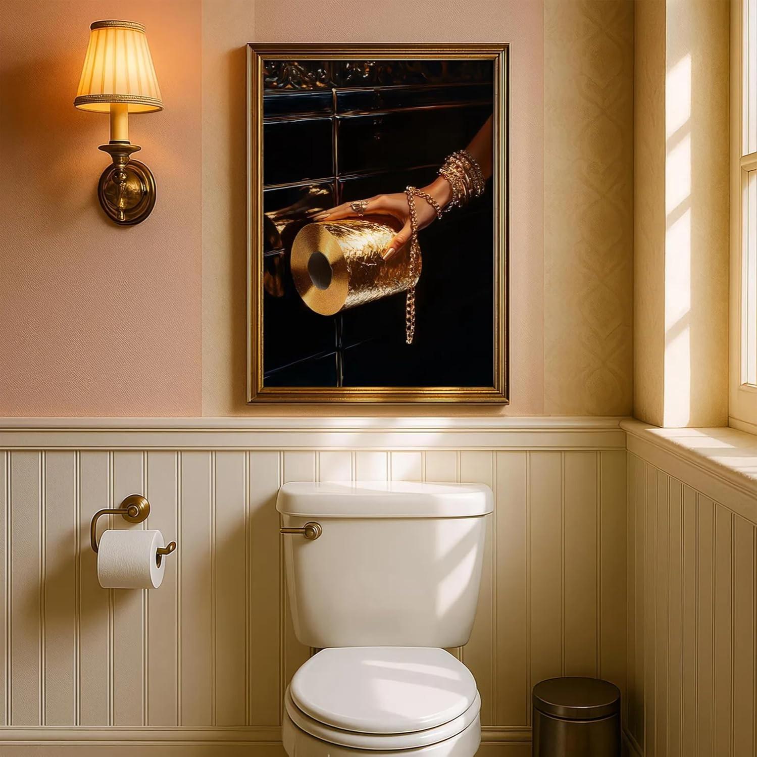 3Pcs Stylish Black Girl Bathroom Wall Art Modern Art Design Gold African American Women Posters Prints Personalized Bathroom Aesthetics Images Wall decor for Bathroom Living Room Bedroom Unframed