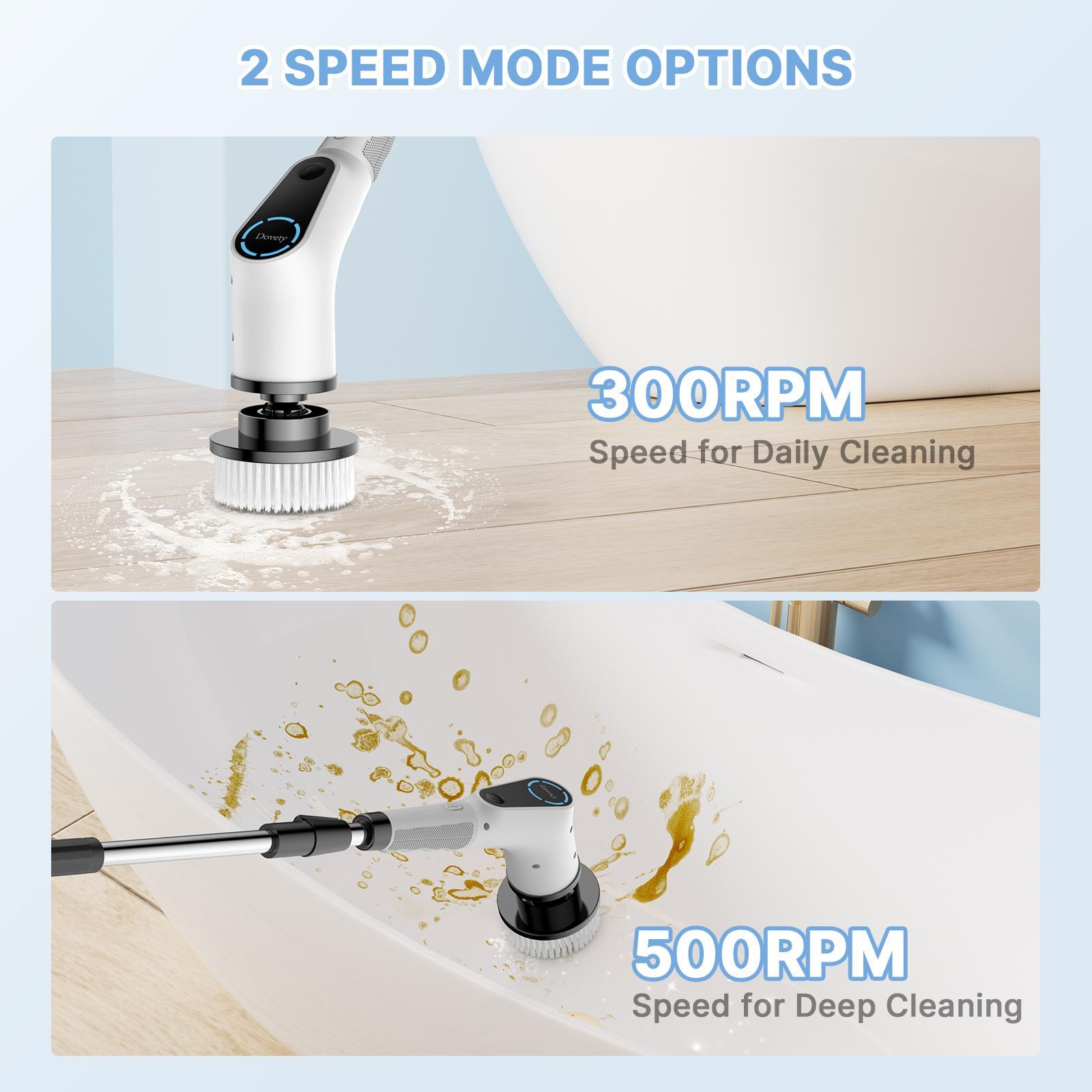 Dovety Electric Spin Scrubber with 8 Replaceable Brush Heads 2 Adjustable Speed Extension Handle Multiple for Bathroom, Kitchen, Tub, Tile, Floor, Toilet, Household Cleaning Supplies Kitchen Accessories