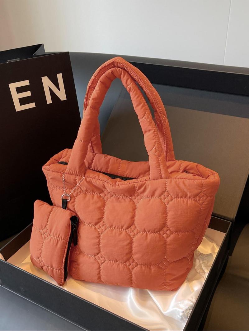 Women's Fashionable Quilted Tote Bag & Wallet Set, Large Capacity Travel Shoulder Bag & Wallet, Casual Trendy Versatile High-quality Daily Commuting Bag Set