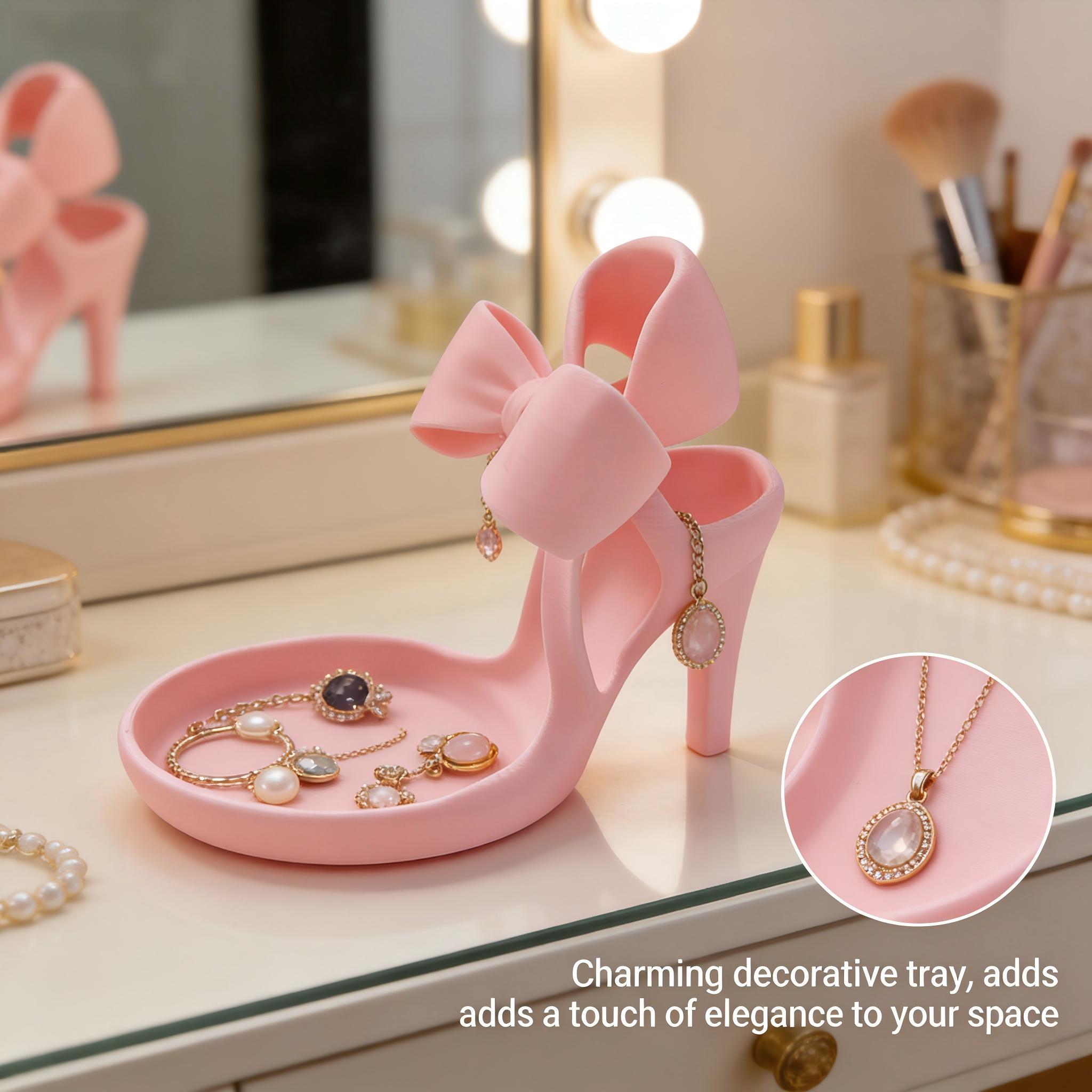 Elegant Bow Design Jewelry Stand, High Heel Shoe Display Rack, Desktop Storage Box, Plastic Material, Decorative Tray, Desktop Storage Organizer, Cute Storage Organizer
