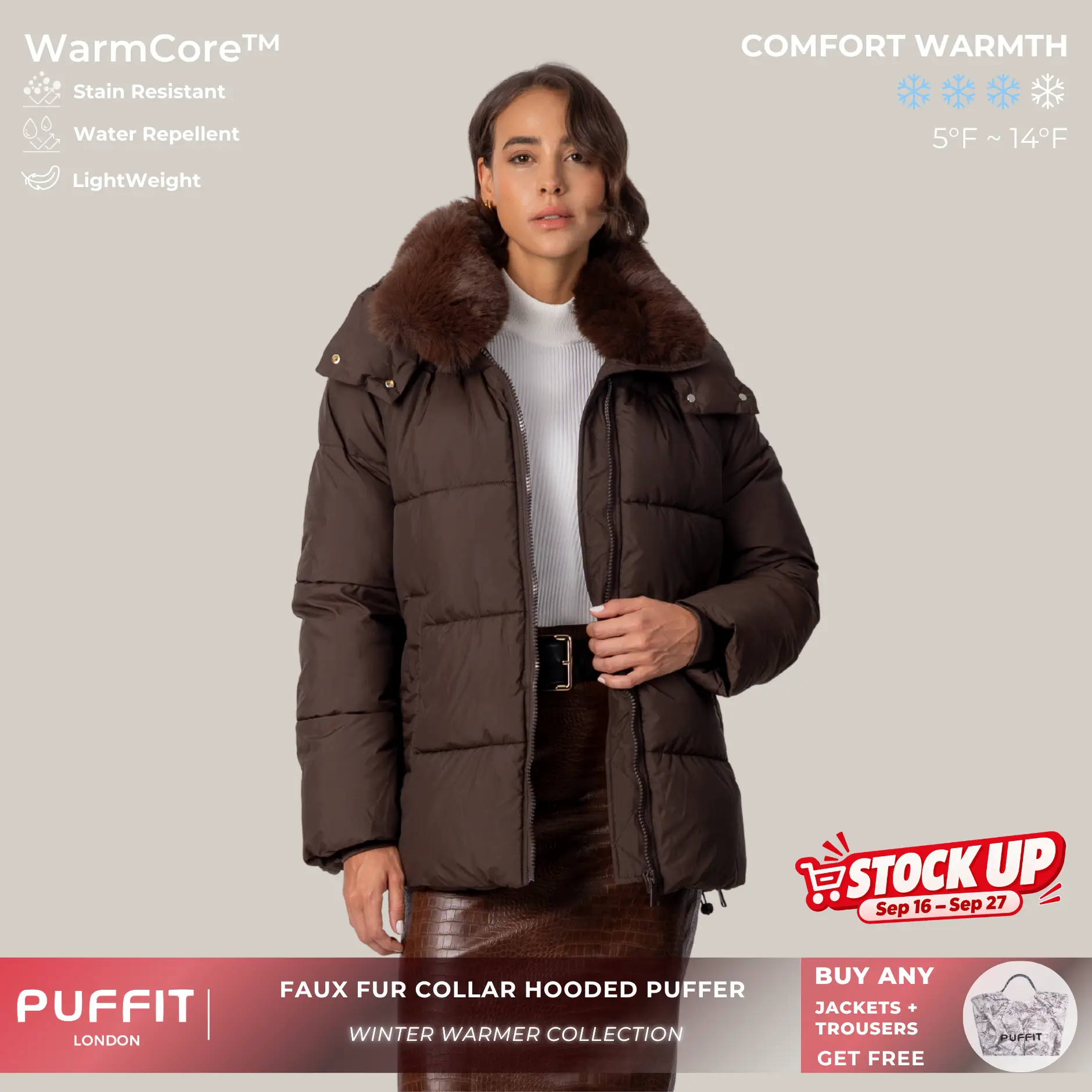 PUFFIT WarmCore Premium Removable Faux Fur Collar Puffer With Detached Hood,Removable Faux Fur Collar,Side Zipper Design,Windproof Sleeves,High-Density High-Twist Fabric,Detachable Hood,Elegant Appearance,Fall,Winter,2026 Shopping