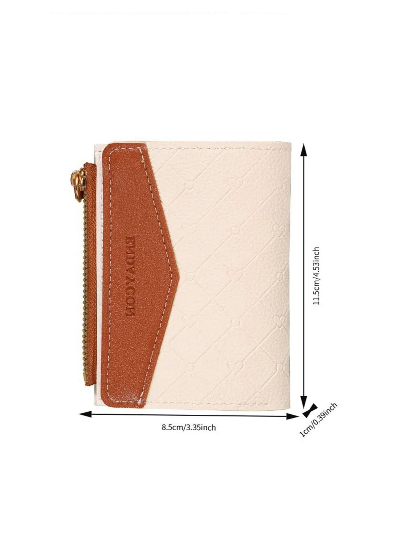 Women's two-tone quilted wallet, cute short bi-fold card holder with coin pocket, simple wallet