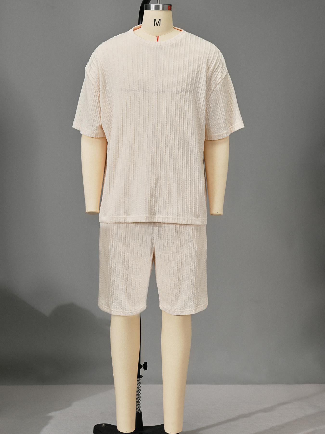 Men’s Streetwear 2-Piece Set – Soft Textured Knit Oversized Tee & Drawstring Shorts, Casual Summer Outfit