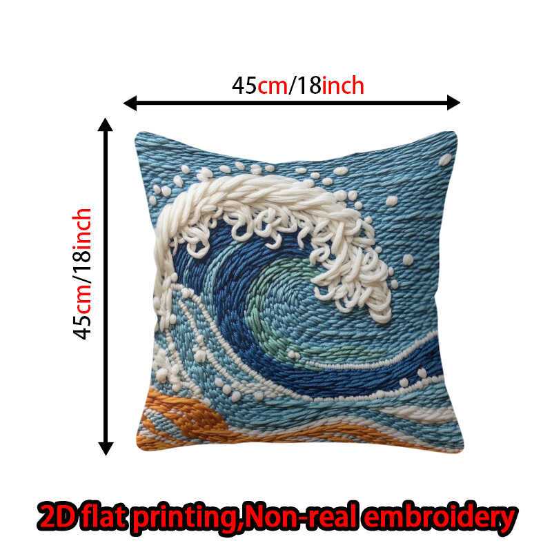 2D flat print 1pc short plush decoration single-sided pillowcase waves curling foam non-real embroidery Machine washable multi-size pillowcase suitable for bedrooms living rooms sofa(excluding pillow core)
