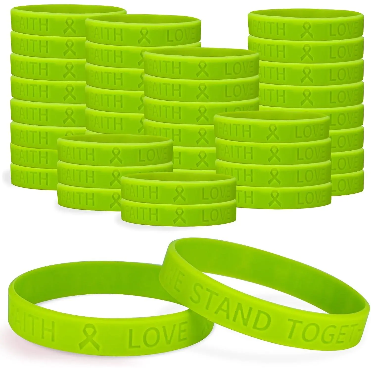 Lime Green Ribbon 50 count  Bracelets Bulk Childhood Mental  Awareness Products Dysthymic Disorder Lymphoma Lyme  Awareness Rubber Bracelets