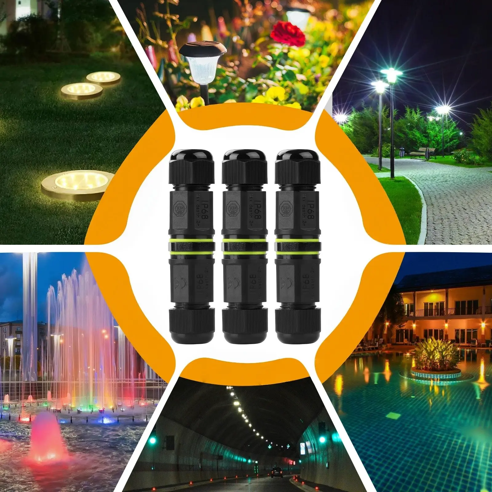 IP68 Waterproof Junction Box 2-Way M18 Male Female Connector for Outdoor Lighting 3Pcs/5Pcs