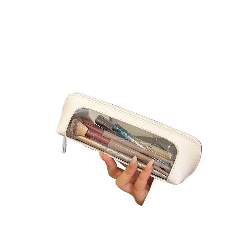 Foldable Cosmetic Bag Transparent Makeup Organizer Pouch Urban Minimalist Portable Pencil Case Lipstick Holder Home Storage Essential Sleek Handbag Purse