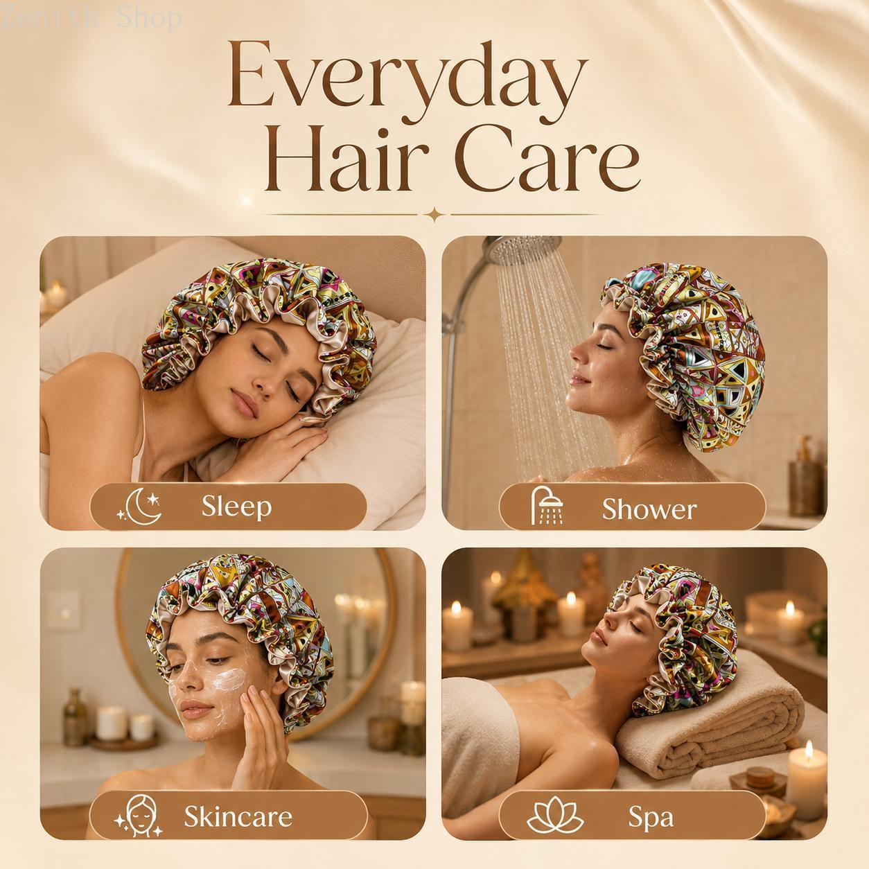 Double‑Layer Floral Print Sleep Bonnet, Lightweight Polyester Hair Protection Cap for Home Travel