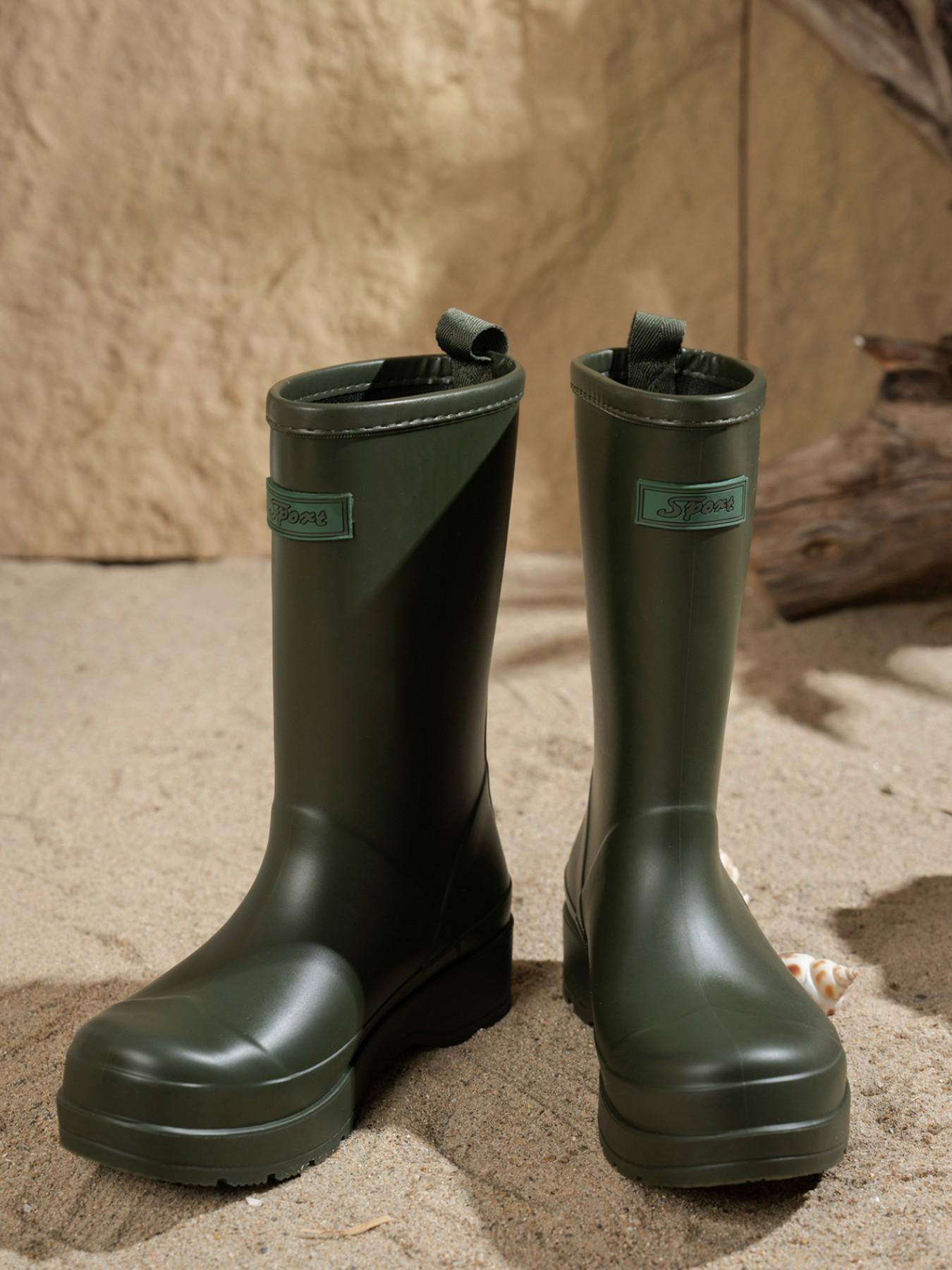 Women's Sporty Mid-Calf Rain Boots, Plain PU Upper, Rubber Sole, Above Ankle, Practical for Daily Use, Commute, Outdoor Activities
