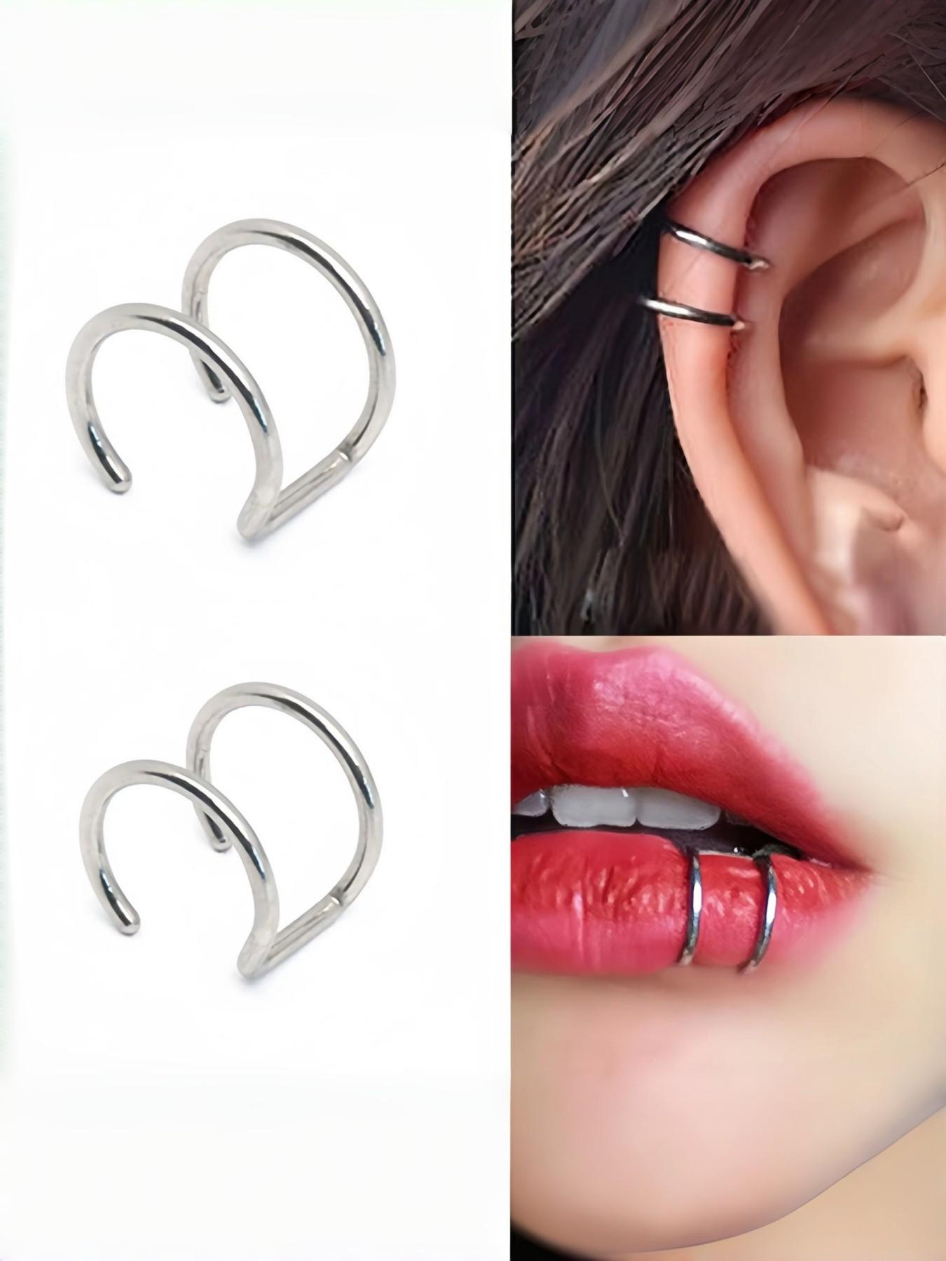 5Pcs U-Shaped Ear Cuff & Lip Clip Set – Rounded Tip Non-Scratch, No Piercing Cartilage Hoop, Fake Lip Ring, Adjustable 5 Colors, Singles Day New Year Gift