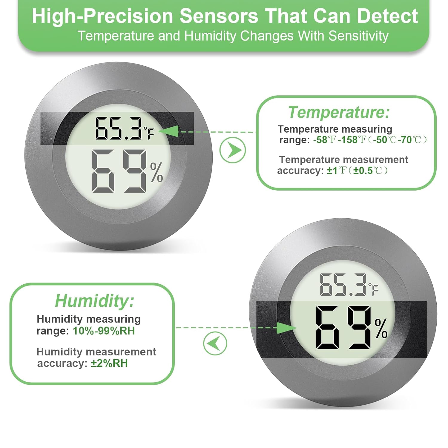4-Pack Mini Hygrometer Thermometer Indoor Outdoor Round Humidity Meter, Small Digital LCD  Thermometer Temperature Gauge Humidity Sensor (?) or (?) for Reptile Thermostat, Jars