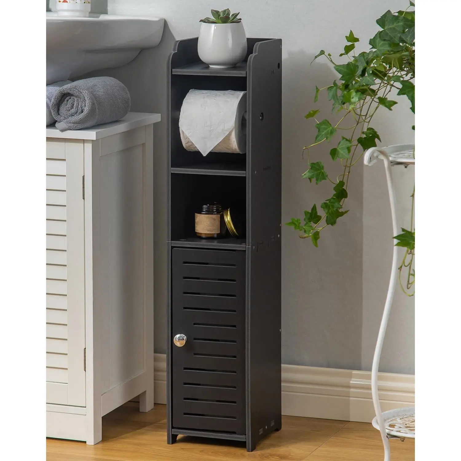Toilet Paper Holder Stand: Holds 4 Rolls for Small Bathroom Renters