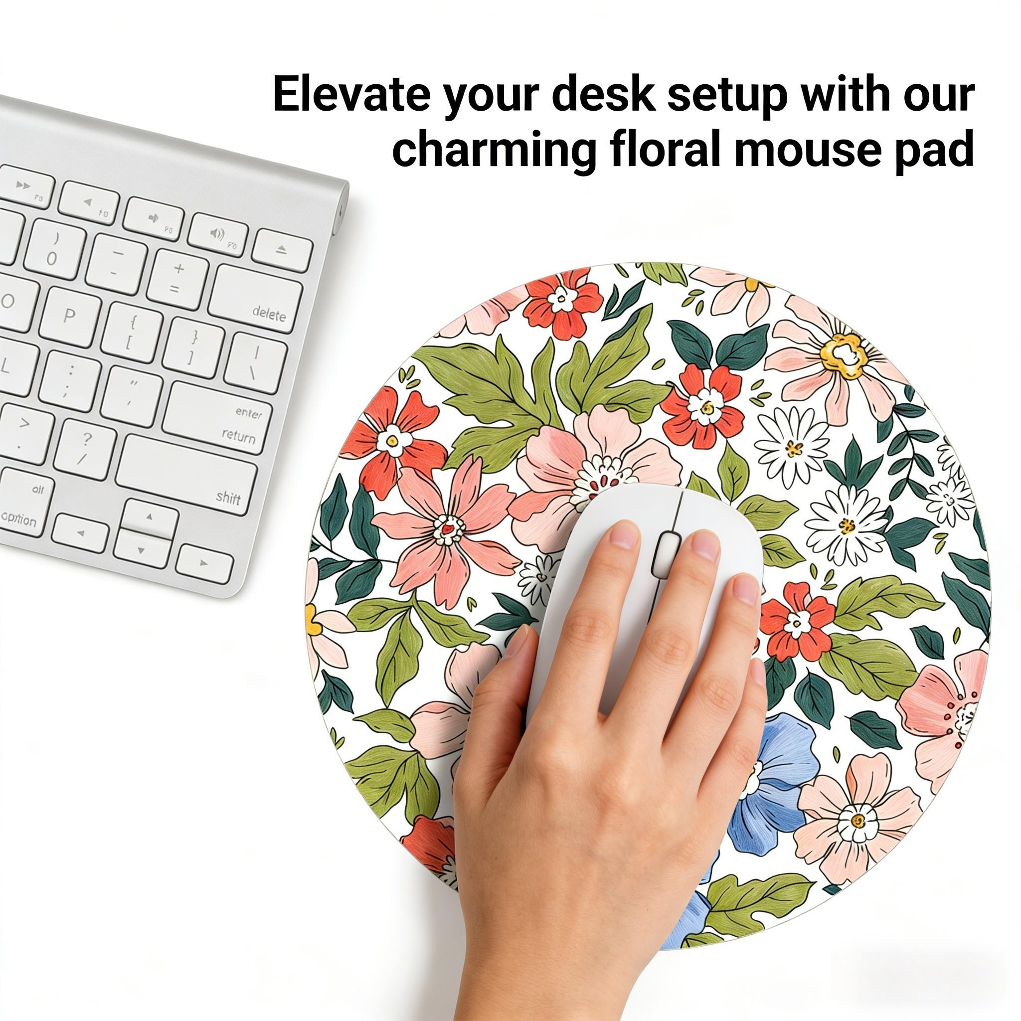 Fashion Floral Round Mouse Pad, Non-Slip Rubber Base, Small Desktop Mat for PC/laptop, Gaming/mouse Pad, Office Use, Gift for Women, 7.87 Inches