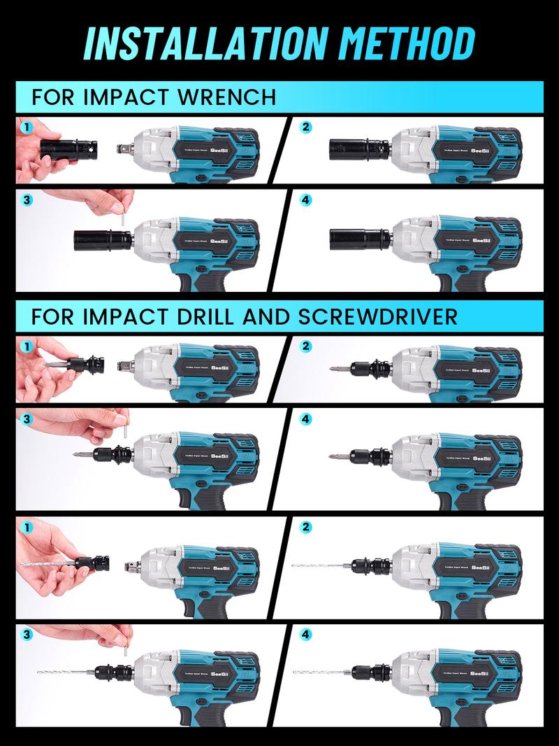 Seesii 1/2'' WH700 3-In-1 Impact Wrench + 3/8" Ratchet Wrench Seesii 1/2'' WH700 3-In-1 Impact Wrench + 3/8" Ratchet Wrench