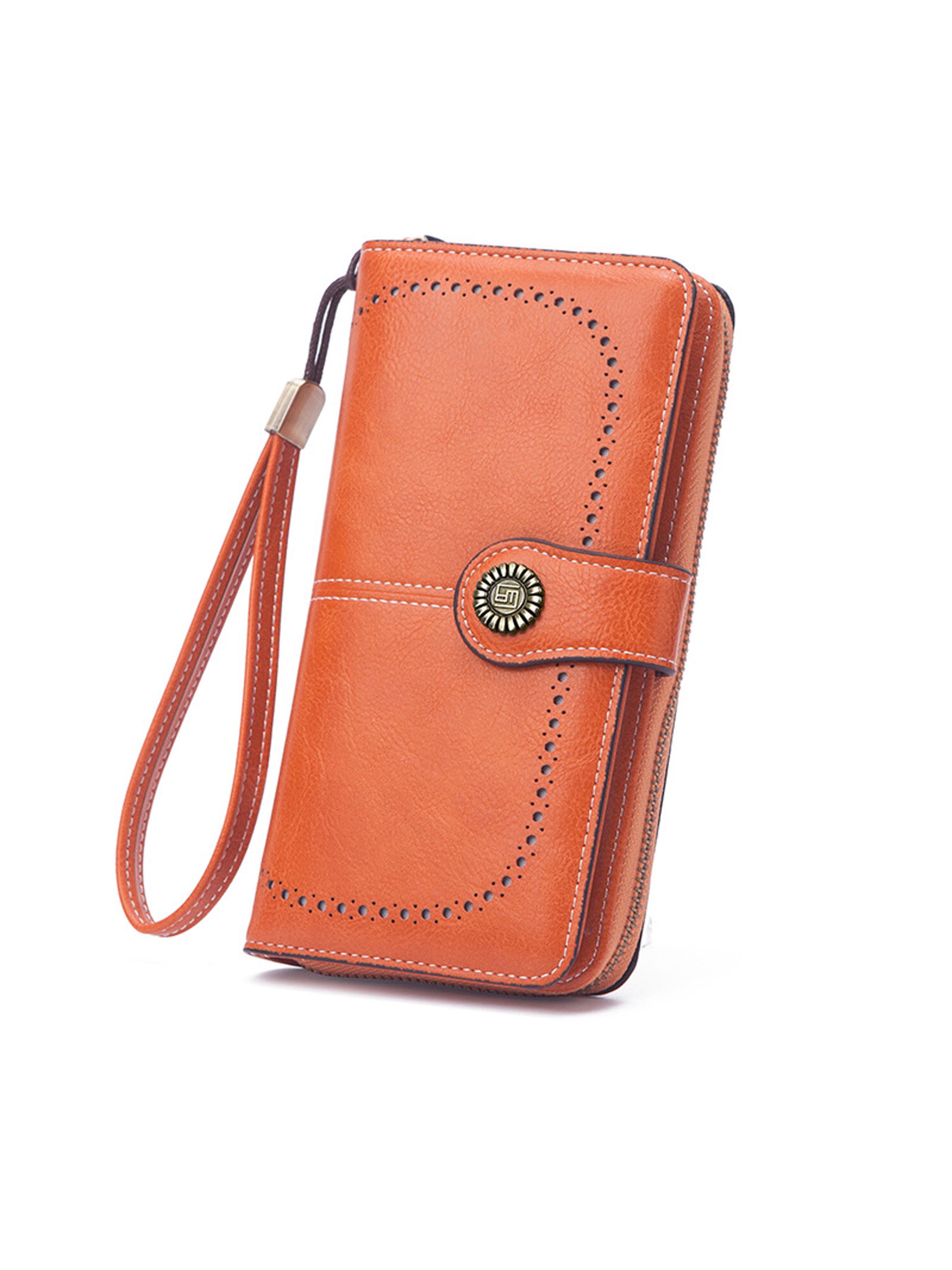 Women's Elegant Solid Color Long Wallet with Wrist Strap, Stylish Wallet, Multi-Functional Rfid Protection Zipper Wallet, Large Capacity Daily Use Handbag