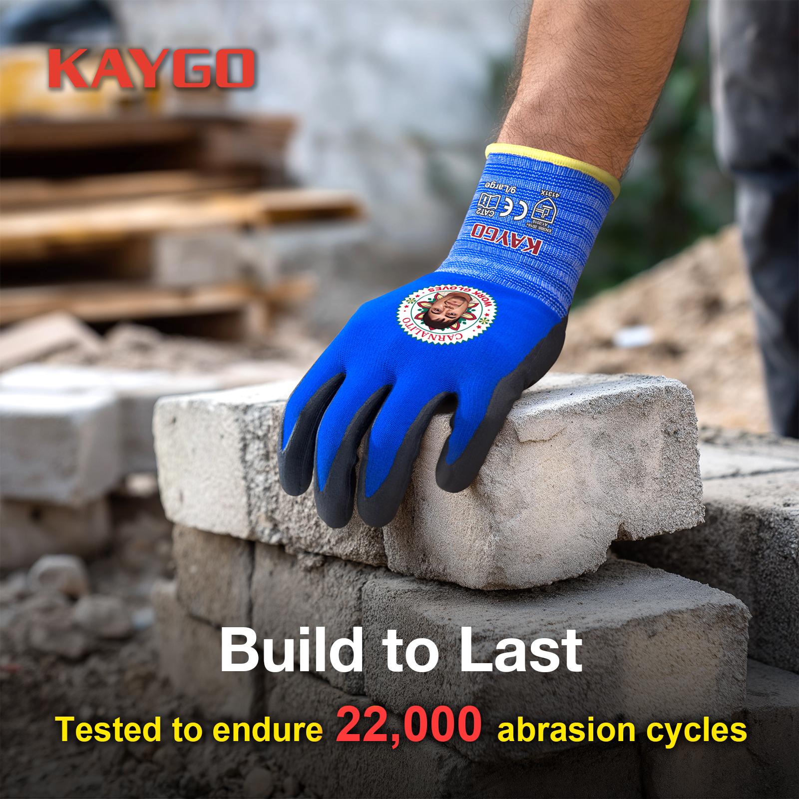 KAYGO x PV Roofer Safety Work Gloves - Blue Seamless Nylon MicroFoam Nitrile Grip for Roofing Construction General Use CE Certified EN388 4131