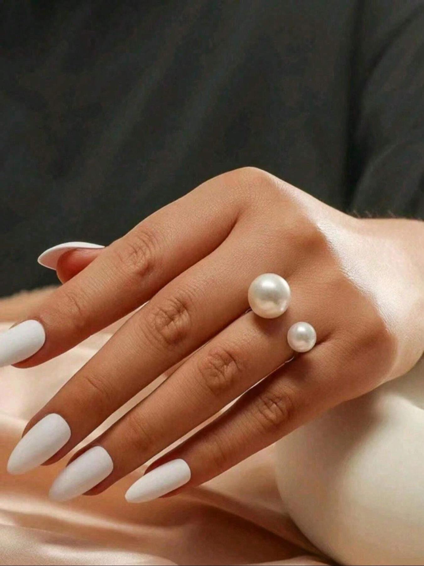 Simple Open Ring With Pearl, Golden Color Adjustable Fashionable Ring Suitable For Women's, Perfect for Daily Wear & Parties, All-Season Accessory