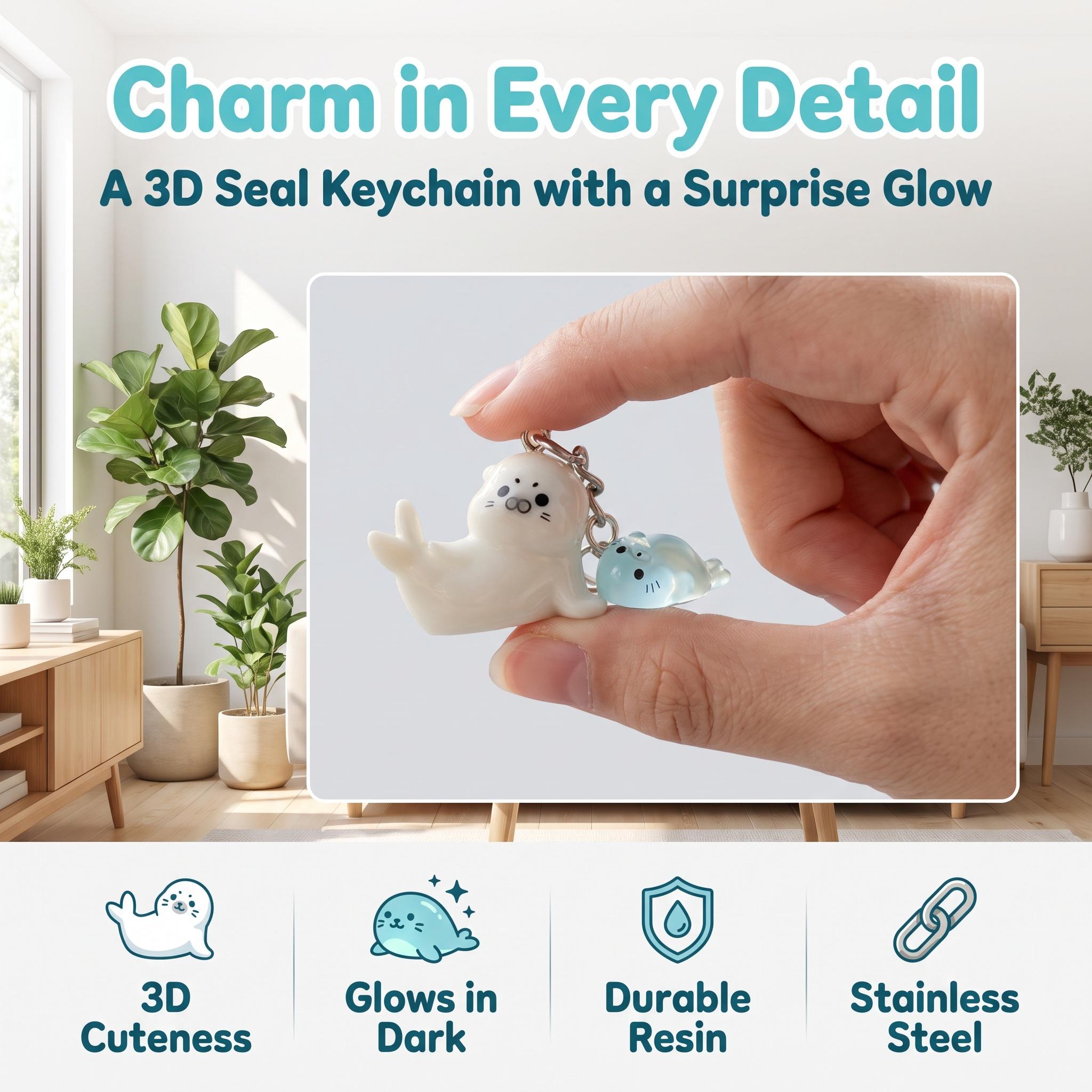 Random Cartoon 3D Glow-In-The-Dark Seal Keychain Set, Keychain Collectibles, Keychain Kawaii, Cute Decorative Pendant, Perfect Holiday Gift for Men and Women, Cute Keychains-YY0