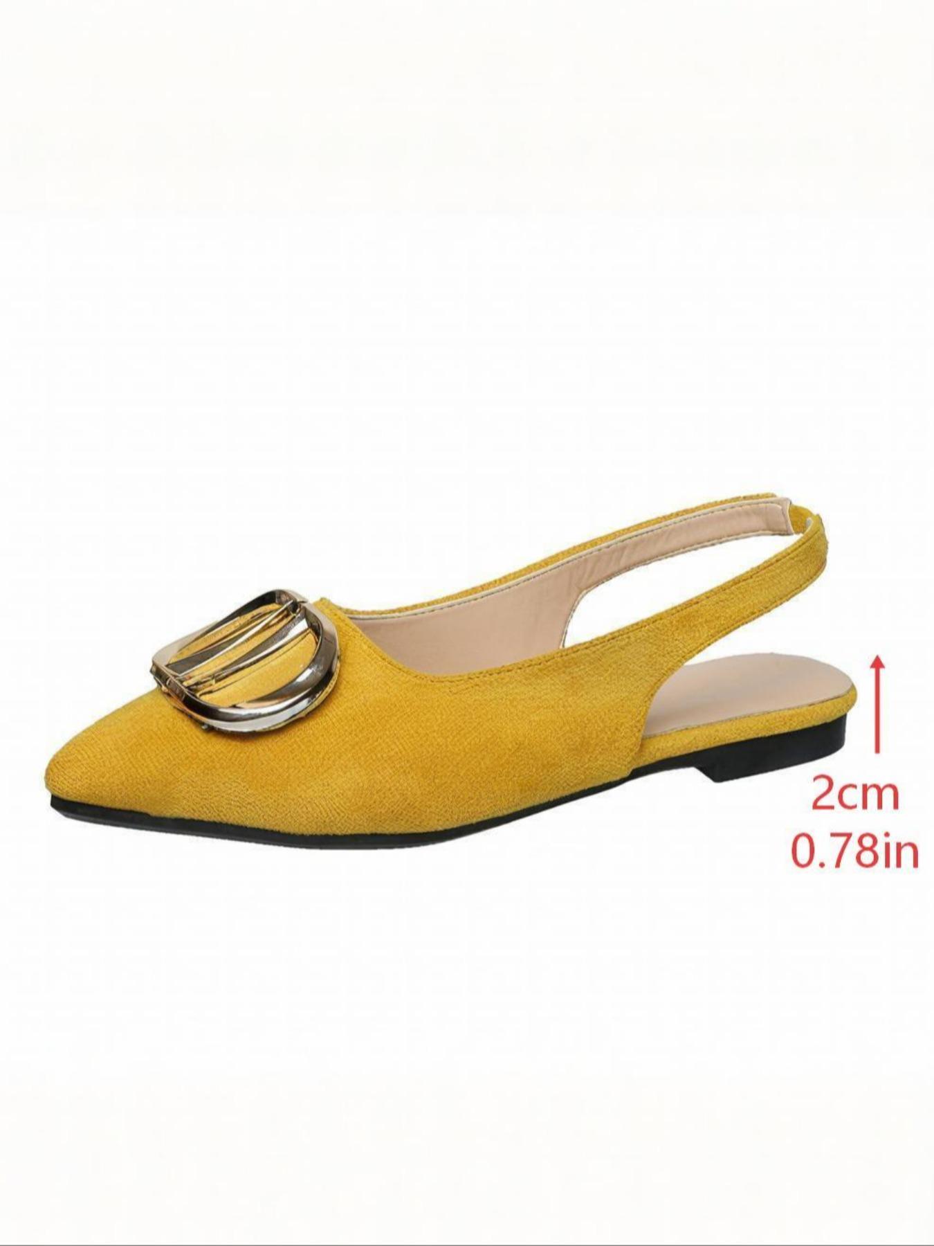 Women's 2026 Hot Trending Metal Buckle Detail Slingback Pointed Toe Flat Pumps, Elegant All-match Footwear for Office, Daily Wear & Evening Occasions, Fashion Dress Shoes for Women & Girls