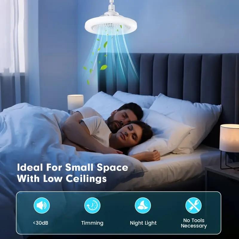 3-Speed LED Ceiling Fan Light with Remote Control, E27 Base, Memory Adjustable Dimming 3000k-6500k, Quiet Operation, Timer Function, LED Ceiling Lights