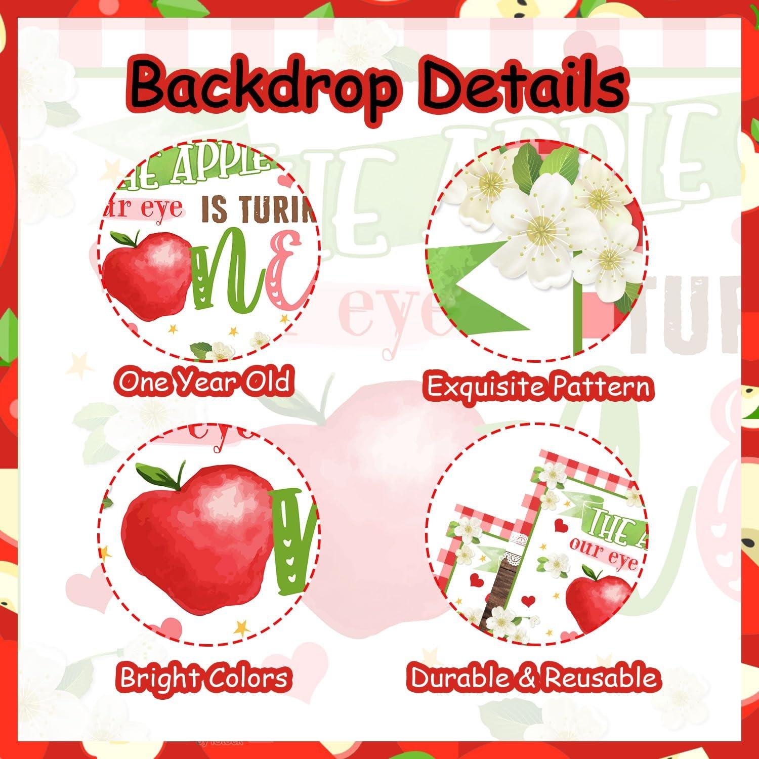 1Set Apple Themed 1anniversary Birthday Party Decorations with the Apple of Our Eye Is Turning One Backdrop High Chair Banner Apple Cake Topper for Baby Shower Fruit 1anniversary Birthday Party Supplies