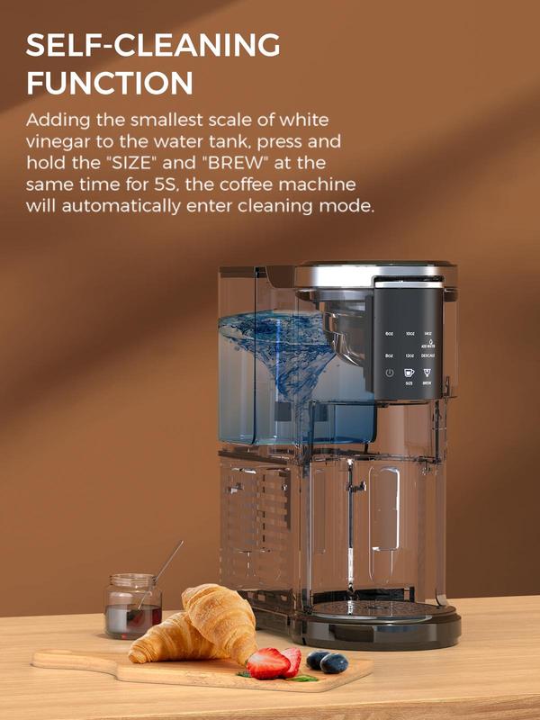 COWSAR Single Serve Coffee Maker, Coffee Brewer for K-Cups Pods and Ground Coffee, Capsule Coffee Machine with 40oz Water Tank, 5 Brew Sizes Up To 14cz, Black