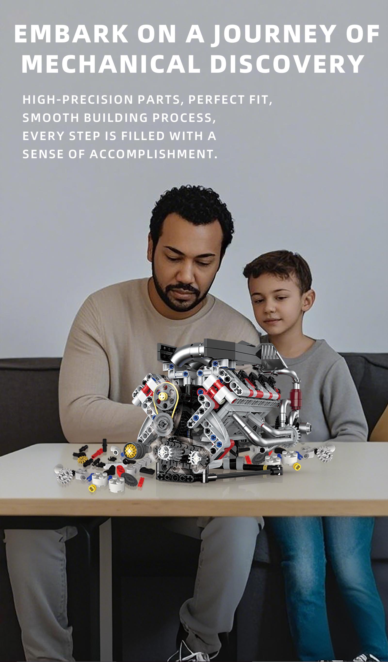 High-Performance V8 Engine Build Kit, Dynamic Transmission Model with Visible Gears, Stem Education Toy, Perfect Gift for Car Enthusiasts