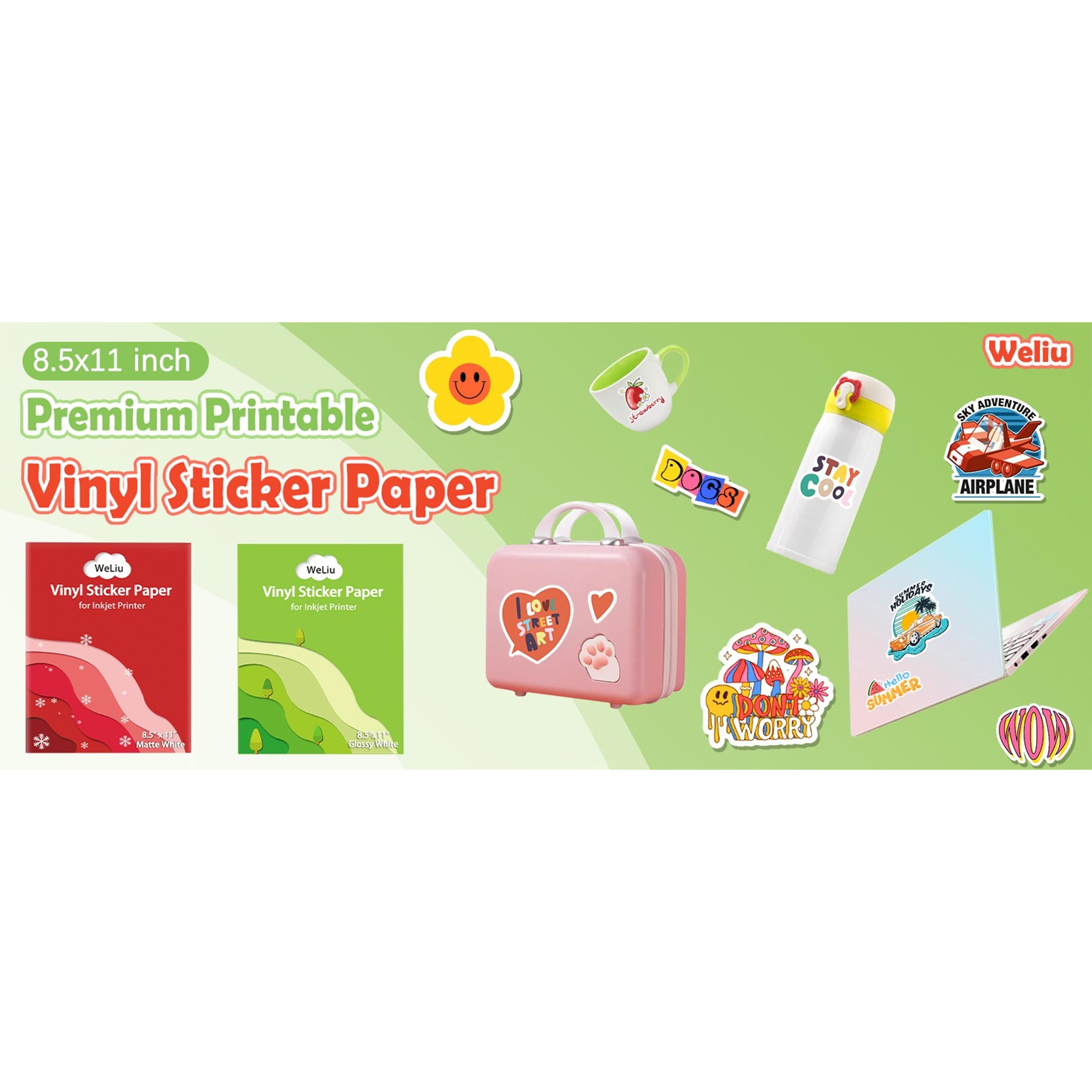 Glossy Printable Vinyl Sticker Paper for Inkjet Printer - 21 Sheets
