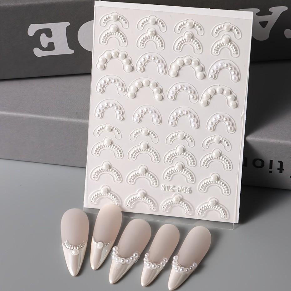6-Piece 5D Rhinestone Lace Wave Nail Art Stickers, Self-Adhesive Wedding Season Nails, Y2K Princess Style, Ocean Design