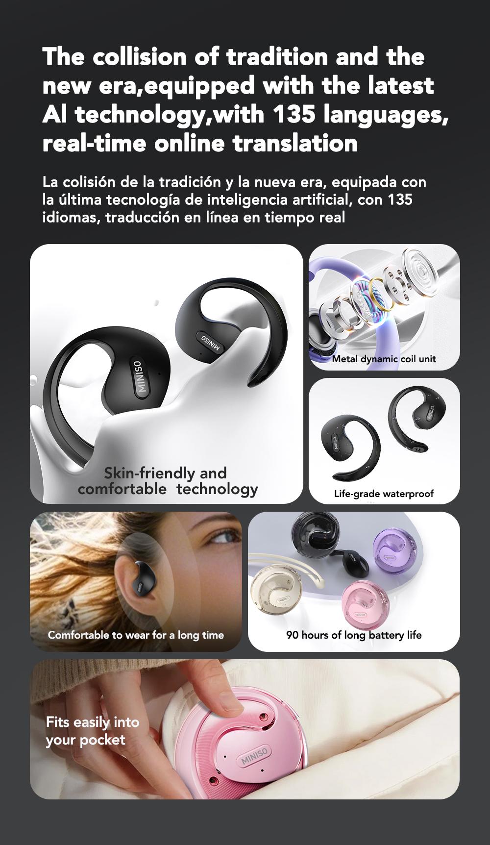 MINISO X15Pro Wireless Headphones Bluetooth 5.4 Sport Earphone Support 135 Languages HIFI Sound Quality