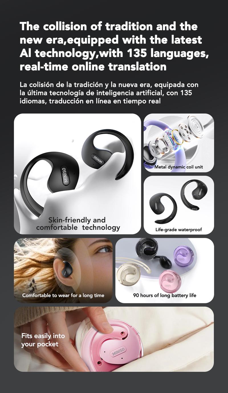 MINISO X15Pro Wireless Headphones Bluetooth 5.4 Sport Earphone Support 135 Languages HIFI Sound Quality