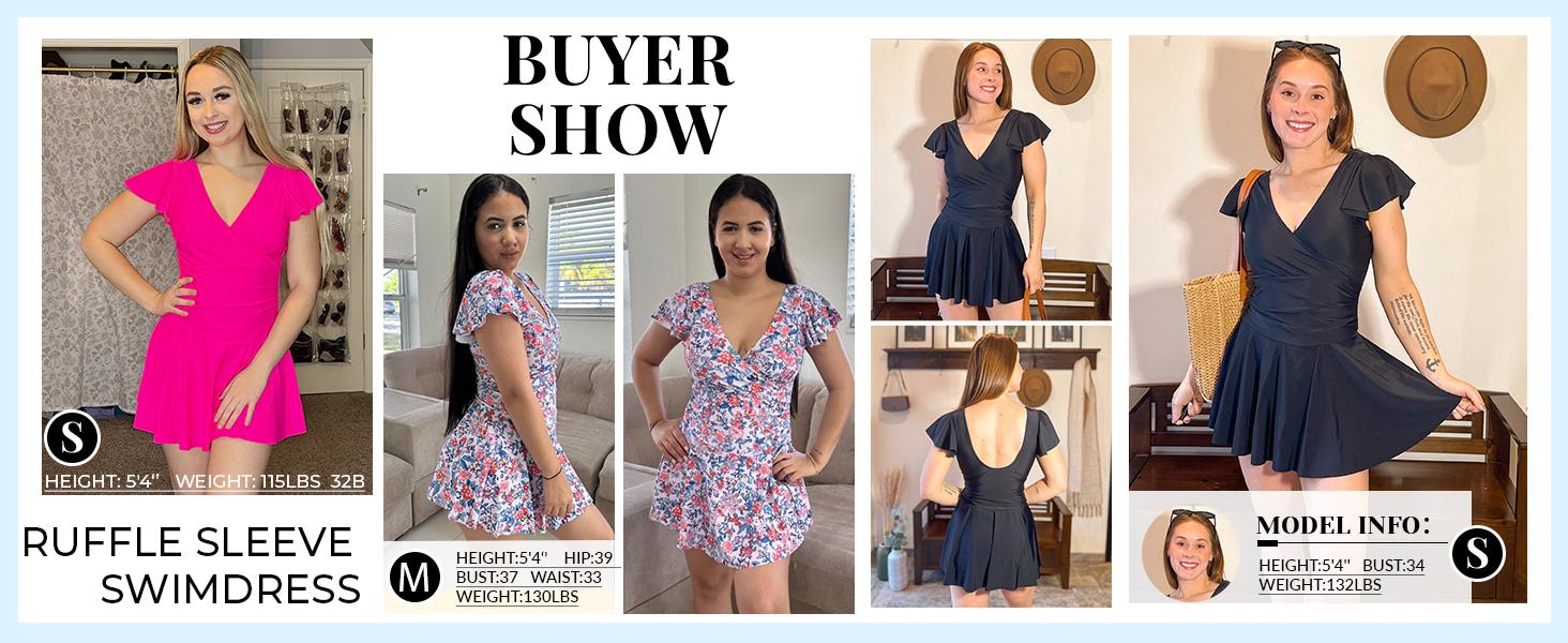 Aqua Eve One Piece Swimsuit with Skirt - Tummy Control Swimdress with Sleeve Modest Bathing Suit Swim Dress