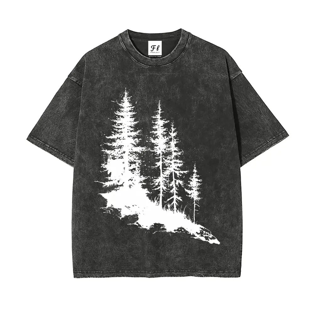 Forest Thicket Unisex Clothing Round Neck Washed T-Shirt Vintage Style Casual Oversized