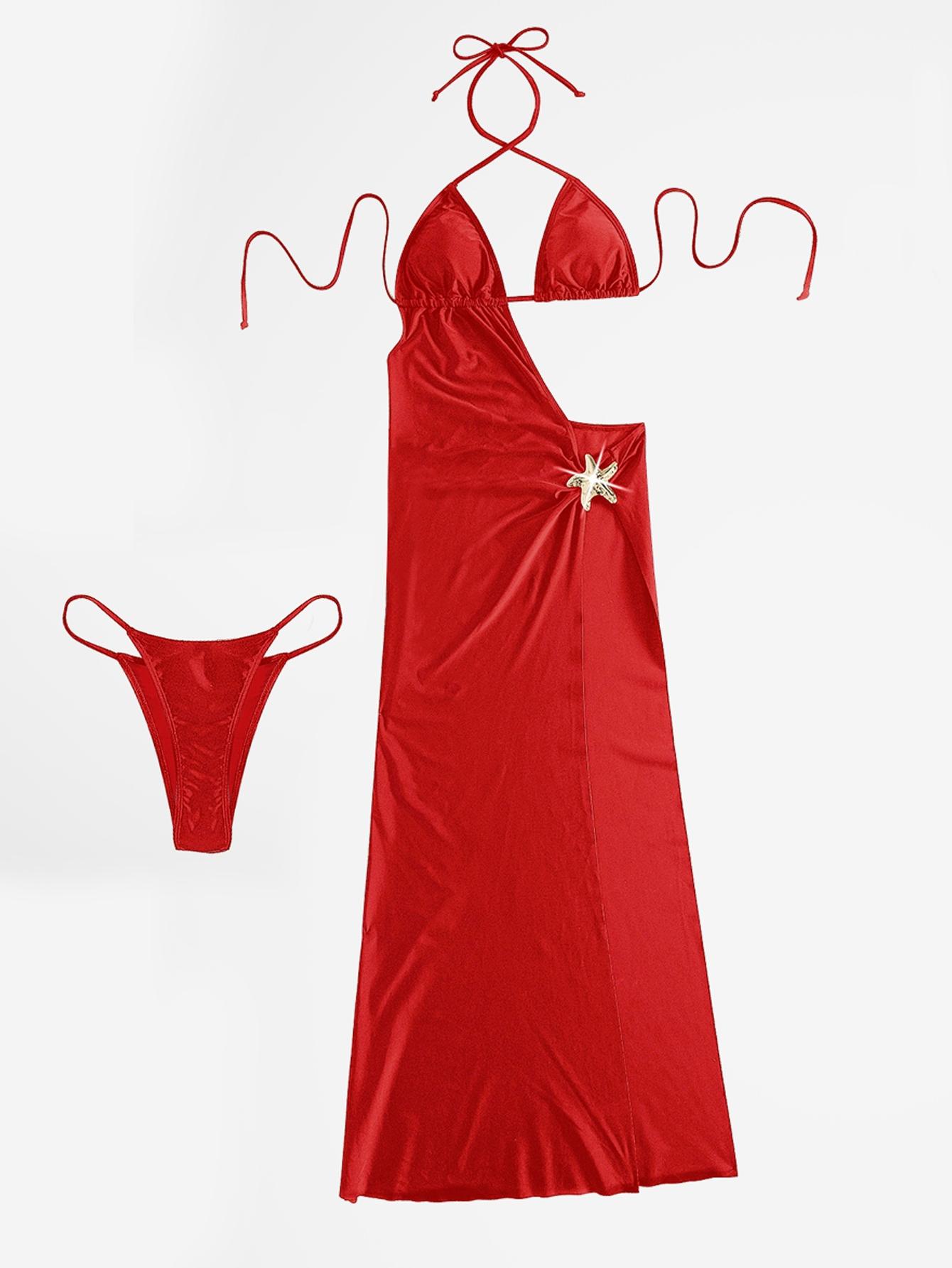 Women's Black One-Shoulder Sleeveless High Slit Maxi Dress with Gold Starfish Metal Accent - Side Cutout Sexy Party Dress for Nightclub, Beach Vacation, Festival Rave