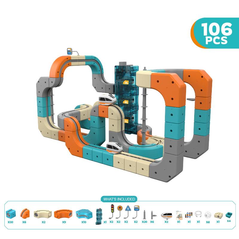 75PCS/106PCS Automatic Elevator Anti-Gravity Track Train Building Blocks, Model Building Kits, Building Set, DIY Assemble STEM Educational Construction Toy, Indoor Parent-Child Play Travel Birthday Christmas Gift for Kids Ages 3+, With Portable Gift Box