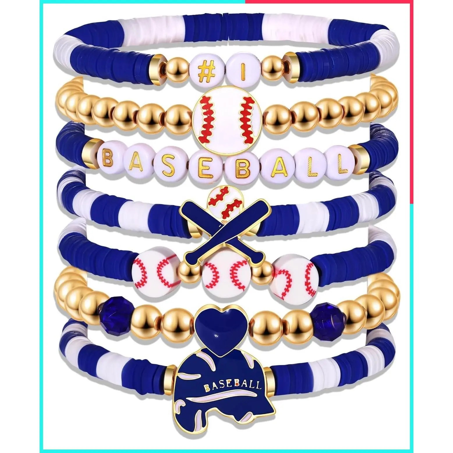 Baseball Heishi Bracelets for Women Stackable Orange Navy Game Day Preppy Friendship Sports Softball Jewelry Accessories Party Favors Gifts