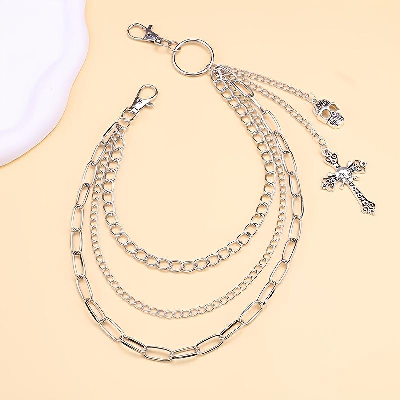 1 Gothic Skull Cross Multi-layer Pant Chain Belt, Dark Style for Party & Daily Fashion, Unisex Design