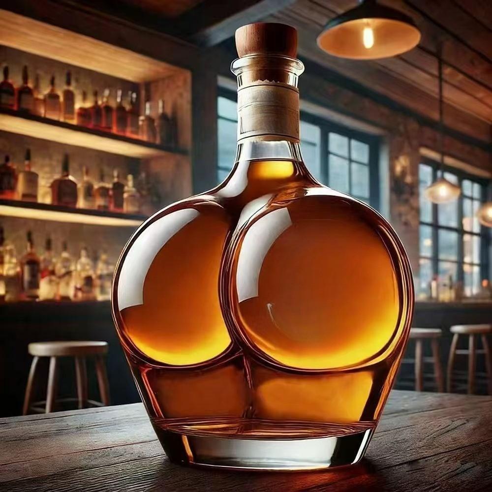 Handmade High Borosilicate Glass Bottle, Creative Butt Shape, Whiskey, Brandy, Xo, Tequila, Dispenser, Bar Decor, Versatile, 1pc 2026 New Model, Home Bar Accessories