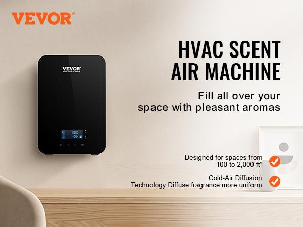 VEVOR Scent Air Machine, 180ml Bluetooth Smart Essential Oil Diffuser, 2000sq. ft Waterless HVAC Scent Diffuser with Cold Air Technology, Aromatherapy Diffuser Machine for Home, Office, Hotel,
