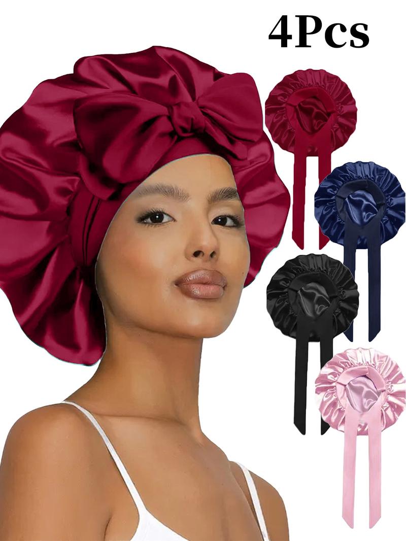 Women's Bonnet Pure Color Tie-Back Satin Hat, Casual Comfortable Daily Hair Care Cap, Sleep Cap for Everyday Use, Sleeping Bonnet