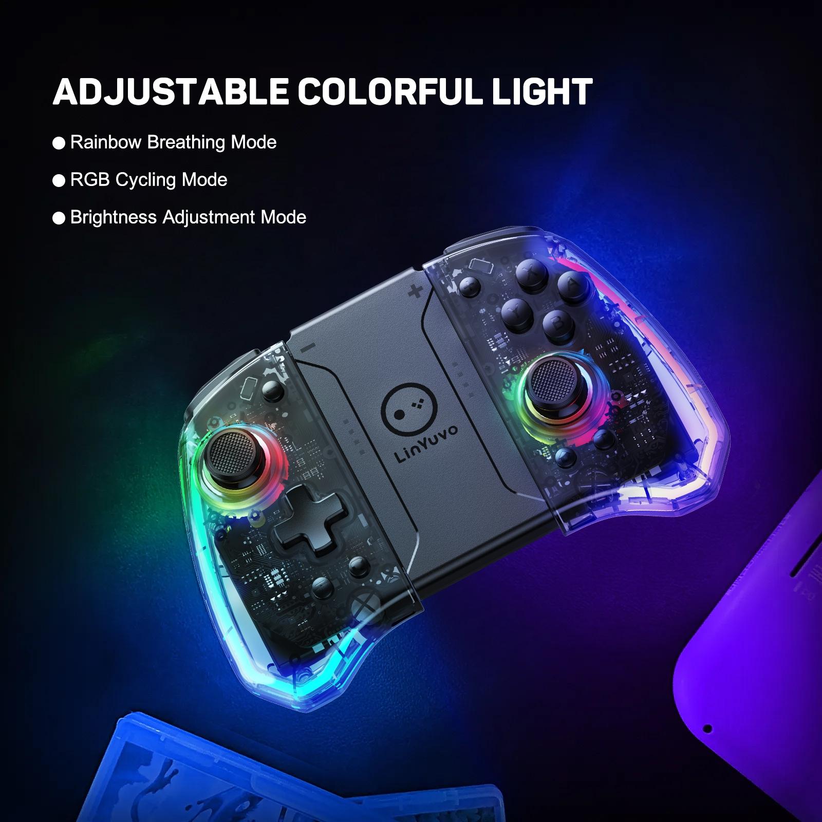Wireless RGB LED Controller for Nintendo Switch Lite Oled Joy-Con, Dual Vibration Joystick, Compatible with Joy-Cons & Switches