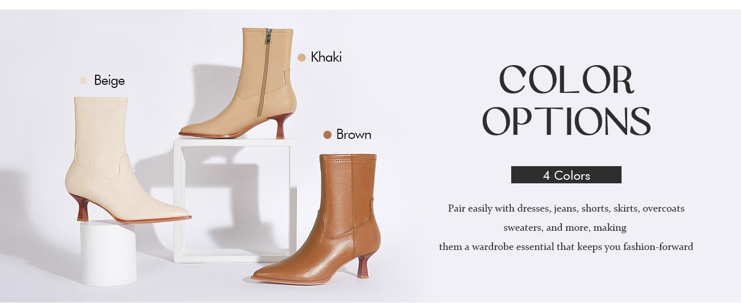 Coutgo Womens Pointed Toe Ankle Boots Stacked Kitten Low Heel Side Zipper Fall Booties Shoes