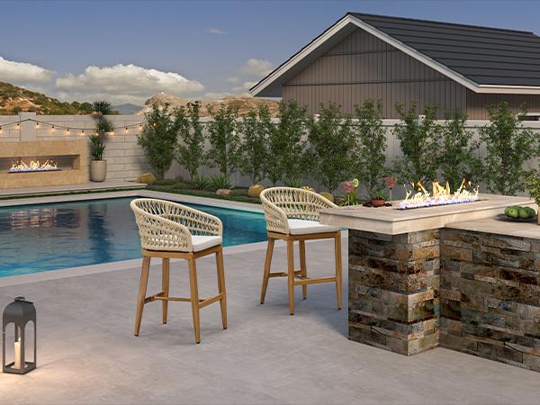 PURPLR LEAF Bar Stools Chair Set of 2, Rattan and Aluminum Frame with Comfortable Cushion PURPLR LEAF Bar Stools Chair Set of 2, Rattan and Aluminum Frame with Comfortable Cushion