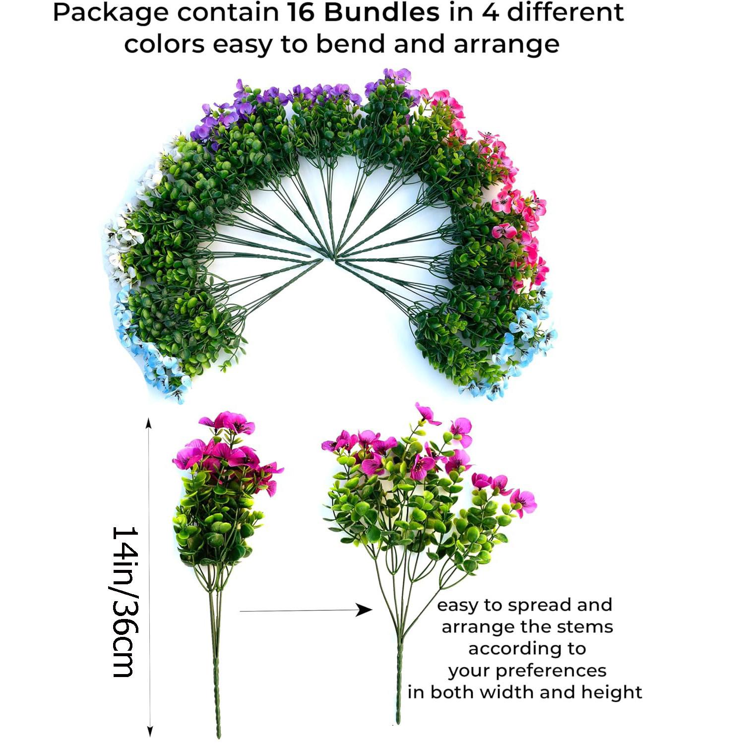 Artificial Pansies Flowers Outdoor Fake Plants - 16 Bundles UV Resistant No Fade Faux Shrubs Plastic Greenery Home Garden Porch Patio Decoration Plastic Floral Plant (16, Mixed)