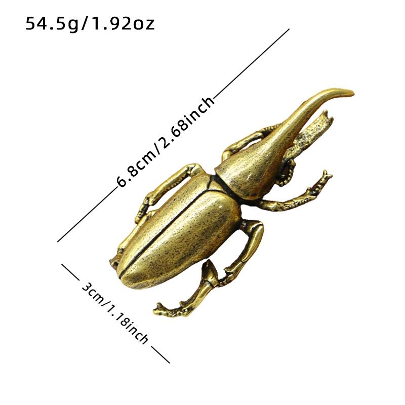 Brass Beetle Figurine, Hercules Beetle Long Horned Shell Bug Model, Metal Ornament, No Base Included, Decorative Accessory